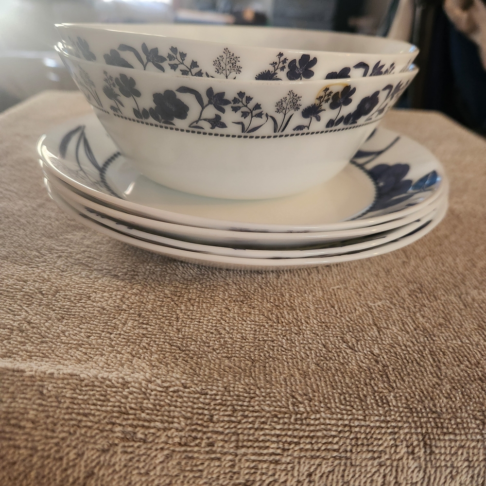 Corelle Navy Floral Dinnerware Two Bowls For Plates Set